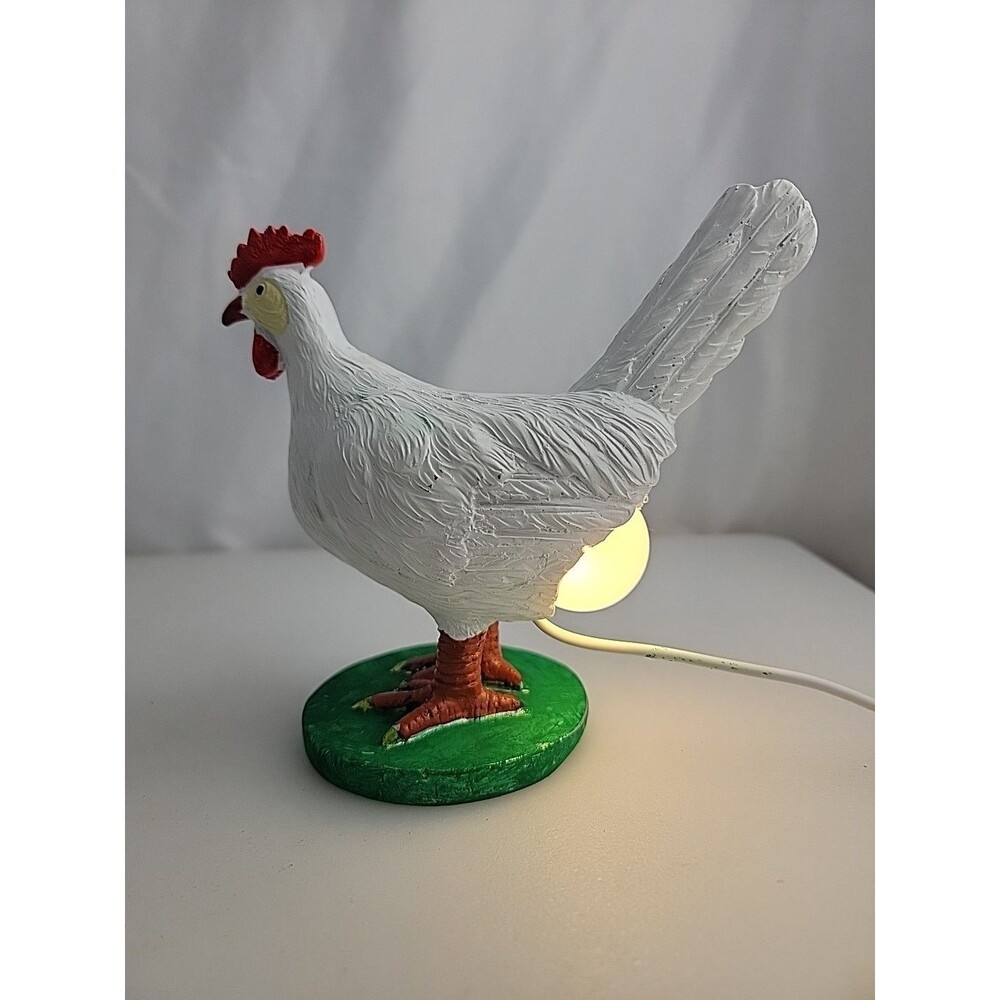 Hen/Rooster Chicken Laying Egg  Farmhouse Night Light Table Lamp